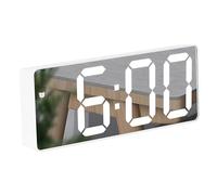 LED Digital Alarm Clock, Small with Mirror Rectangular Easy to Operate Battery Support Charging Port 12/24 Hour Number Time Adjustable Brightness for Home Bedside(White)