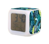 LED Digital Alarm Clock,Tropical Blue Palm Leaves Jungle 7 Color Change Wake Up Clock for Home Office Kitchen Kids Alarm Clock
