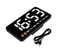 LED Digital Alarm Clock with Large Rectangular Display, Date and Temperature, 3-Level Brightness Adjustment, 12/24 Hour Format, USB or Battery Powered, Desktop or Wall Mount(White)