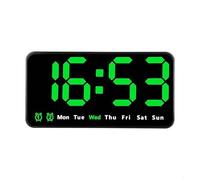 LED Digital Alarm Clock with Large Rectangular Display, Date and Temperature, 3-Level Brightness Adjustment, 12/24 Hour Format, USB or Battery Powered, Desktop or Wall Mount(Green)