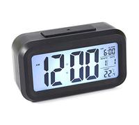 LED Digital Alarm Clock with Light-Activated Sensor and Snooze Mode - Displays Time, Date and Temperature Black