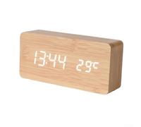LED Digital Alarm Clock with Natural Wood Design Displaying Time Date and Indoor Temperature for Bedroom Office or Study Desk (yellow)