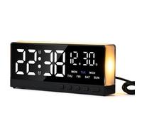 LED Digital Alarm Clock with Night Light, Bedside Clock Black 20cm | 2-in-1 LED display and warm night light - time, date, day of week, 5 buttons for bedroom desk home, black 7.87in