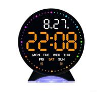 LED Digital Alarm Clock with Night Light - Multi-Colour Ambient Glow, Date & Day Display, Auto Dimmer, Sleep Mode, ABS Bedside Table Clock 11x12.2cm(D)