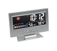 LED Digital Alarm Clock With Voice-Activated Display For Time Temperature Humidity And Date At A Glance(silver)