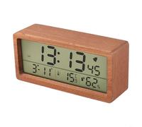 LED Digital Alarm Clock with Wooden Texture Body Featuring Time Date Temperature Humidity Output and Top Touch Backlight System (Brown)
