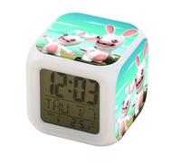 Led Digital Bedroom Alarm Clock Easy Setting Cube Wake Up Clocks With 4 Sided Rabbids Invasion Soft Night Light Large Display Ascending Sound 7