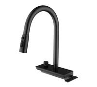 LED Digital Display Pull-Out Sprayer Kitchen Faucet with Waterfall Spout - White High Arc Pull-Down Tap