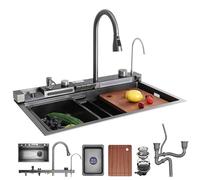 LED Digital Display Rain Waterfall Faucet, Dual Outlet Stainless Steel Kitchen Sink Mixer, Elegant Spacious Workstation with Cup Washer Essential Accessories