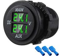 LED Digital Double Voltmeter, Round Panel Voltage Monitor for Car Pickup RV Truck Dual Battery Pack (Green)