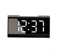 LED Digital Mirror Alarm Clock With Real-Time Temperature Date 24-Hour Display Dual USB And Battery Power Adjustable Brightness Modern Vanity Design Multiple Colors(White)
