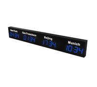 LED Digital Multiple Time Zones Clock, 3/4/5 Cities World Time Wall Clock for Hotels, Enterprises, Airports, 3 City Green