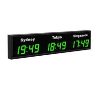 LED Digital Multiple Time Zones Clock, 3/4/5 Cities World Time Wall Clock for Hotels, Enterprises, Airports, 3 City Green