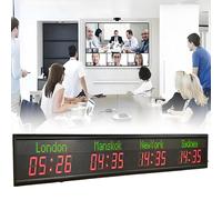 LED Digital Wall Clock,Digital Multiple Time Zones Clock,LED World Time Clock,3/4/5/6 Time Zone Wall Mounted City Time Zone World Clock,for Hotel,Airport,4city
