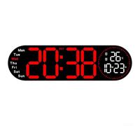 LED Digital Wall Clock, Large LED Display, Dual Alarm, Temperature Date Countdown, Auto Brightness, Bedroom Office(Red)