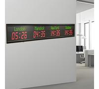 LED Digital Wall Clock, Multiple Time Zones World Time Clock, 3-4-5-6 Zone, Wall Mounted, City Time Zone Display, Large Clear Display, for Hotel Airport Office Home Travel Business