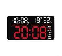 LED Digital Wall Clock Showing Time, Date, Day, Temperature with Countdown and Dual Alarm Functions, Featuring Auto Brightness Control for Comfortable Viewing (red)