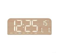 LED Digital Wall Clock with Large Display, Wood Effect Alarm Clock Showing Date Day, Adjustable Brightness Ambient Light for Bedroom Desk(A)