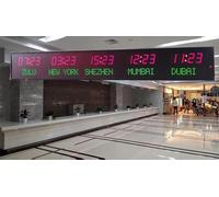 LED Digital Wall Clock with Remote Control, 5 Cities World Time Display and 3 Brightness Levels, Ideal for Hotels and Multinational Enterprises