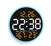 LED digital wall clock with remote control, calendar, temperature display, memory function, and automatic/manual brightness adjustment for home use (Orange)