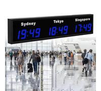 LED Digital World Clock Multiple Time Zones Wall Mounted Energy Saving Clock 12/24H Switchable with 3/4/5 Cities Display for Hotels/Enterprises/airports