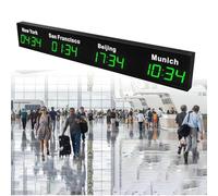 LED Digital World Clock Multiple Time Zones Wall Mounted Energy Saving Clock 12/24H Switchable with 3/4/5 Cities Display for Hotels/Enterprises/airports