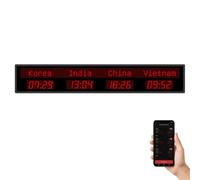 LED Digital World Clock, Wall Mounted Time Zone Clock with Remote Control and App Settings, Editable City Names and Date for Multinational Companies