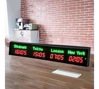 LED Digital World Clock with 3/4/5 Time Zones, Large Display Wall Clock for Home Office School, Multiple City
