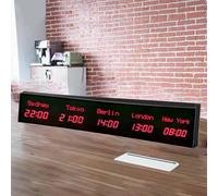 LED Digital World Clock with 3/4/5 Time Zones, Large Display Wall Clock for Home Office School, Multiple City