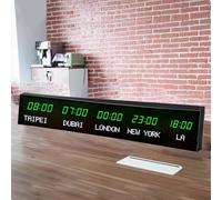 LED Digital World Clock with 3/4/5 Time Zones, Large Display Wall Clock for Home Office School, Multiple City
