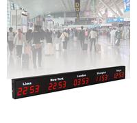 LED Digital World Time Clock, Multiple Cities Display, Wall Mounted for Hotels, Airports, Enterprises