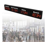 LED Digital World Time Zone Wall Clock with Multiple City Display for Hotels, Airports, and Multinational Enterprises