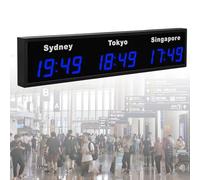 LED Digital World Time Zone Wall Clock with Multiple City Display for Hotels, Airports, and Multinational Enterprises
