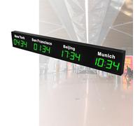 LED Digital World Wall Clock, Large Multi Time Zone Clock with 3/4/5 City Zones, Wall Mounted for Hotels, Enterprises, Airports, Green