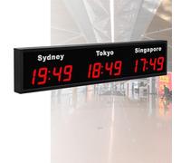 LED Digital World Wall Clock, Large Multi Time Zone Clock with 3/4/5 City Zones, Wall Mounted for Hotels, Enterprises, Airports, Green