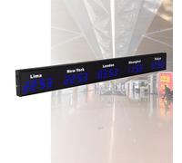 LED Digital World Wall Clock, Large Multi Time Zone Clock with 3/4/5 City Zones, Wall Mounted for Hotels, Enterprises, Airports, Green