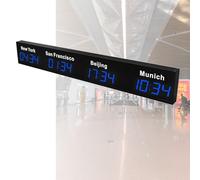 LED Digital World Wall Clock, Large Multi Time Zone Clock with 3/4/5 City Zones, Wall Mounted for Hotels, Enterprises, Airports, Green