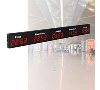 LED Digital World Wall Clock, Large Multi Time Zone Clock with 3/4/5 City Zones, Wall Mounted for Hotels, Enterprises, Airports, Green