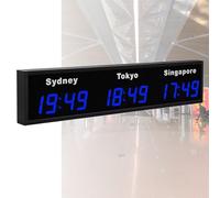 LED Digital World Wall Clock, Large Multi Time Zone Clock with 3/4/5 City Zones, Wall Mounted for Hotels, Enterprises, Airports, Green