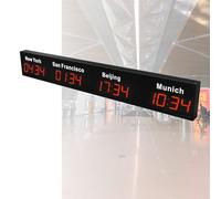 LED Digital World Wall Clock, Large Multi Time Zone Clock with 3/4/5 City Zones, Wall Mounted for Hotels, Enterprises, Airports, Green