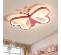 LED Dimmable Ceiling Lights Kids Room Girls Boys Children Bedroom Ceiling Wall Fixture, Modern Butterfly Design Acrylic Chandelier for Living Room Hallway, with Remote Control (Pink, L50*W36cm)