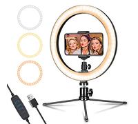 LED Dimmable Desk Makeup Ring Light 10" with Tripod Stand & Phone Holder for Live Streaming & YouTube Video,Photography, Shooting with 3 Light Modes & 10 Brightness Level