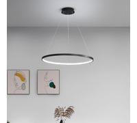 LED Dimmable Modern Round Pendant Light With Remote Control - Height Adjustable Creative Chandelier for Dining Table, Living Room, Kitchen (Black, Ø80cm)