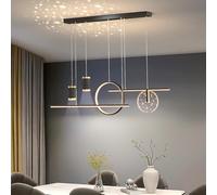 LED Dimmable Pendant Lamp, Linear Design Dining Table Lamp, Height Adjustable Chandelier for Dining Room, Kitchen, Office (Black, 100cm)