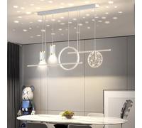 LED Dimmable Pendant Lamp, Linear Design Dining Table Lamp, Height Adjustable Chandelier for Dining Room, Kitchen, Office (White, 120cm)