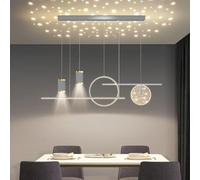 LED Dimmable Pendant Lamp, Linear Design Dining Table Lamp, Height Adjustable Chandelier for Dining Room, Kitchen, Office (Grey, 100cm)