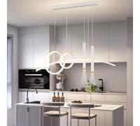 LED Dimmable Pendant Lamp - Modern Adjustable Chandelier for Dining Room Living Room Kitchen & Office with Remote Control - Stylish White Hanging Light Fixture