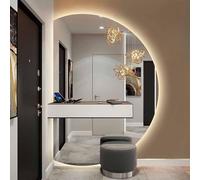 LED Dimmable Vanity Mirror 3000-6000K Half-Circle Bathroom Mirror 110/120cm Wall-Mounted Half Moon Design Anti-Fog Feature Veal (Left Cut 100cm)
