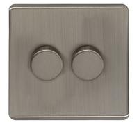LED Dimmer Switch 800w 2 Gang 400w x 2 Single Pole Gloss Brushed Chrome Screwless N354DME