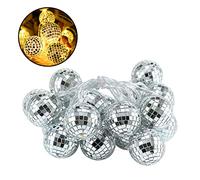 LED Disco Ball Mirror String Lights 10 Battery Operated Reflective Silver Mirror Ball with White Lights Disco Mirror Ball Fairy Lights for Halloween Christmas Tree Party Garden Decor (Warm White)
